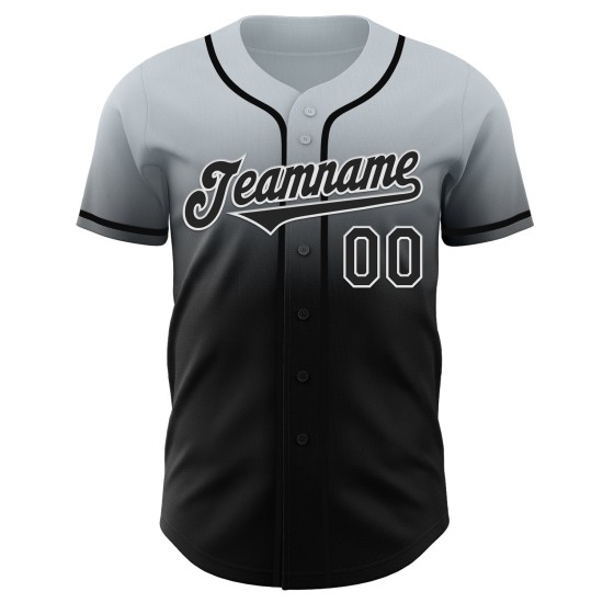 Maillot de baseball argenté authentique, personnalisé, noir et blanc Maillot de baseball argenté authentique, personnalisé, noir et blanc