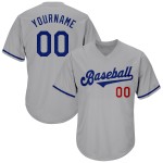 Maillot de baseball personnalisé authentique, rétro, rouge royal, côtelé, gris Maillot de baseball personnalisé authentique, rétro, rouge royal, côtelé, gris