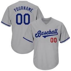 Maillot de baseball personnalisé authentique, rétro, rouge royal, côtelé, gris