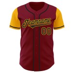 Maillot de baseball personnalisé noir et or, deux tons cramoisis authentiques Maillot de baseball personnalisé noir et or, deux tons cramoisis authentiques