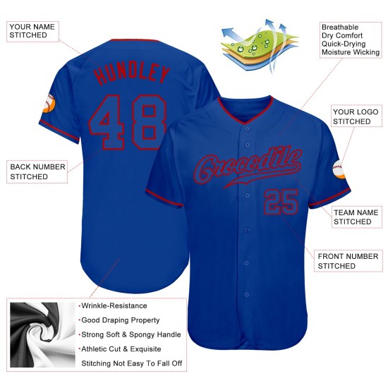 Maillot de baseball authentique personnalisé Royal Royal-Red Maillot de baseball authentique personnalisé Royal Royal-Red
