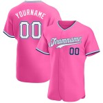 Maillot de baseball personnalisé authentique rose blanc bleu marine Maillot de baseball personnalisé authentique rose blanc bleu marine