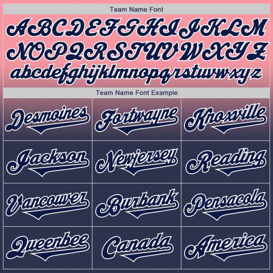 Maillot de baseball authentique bleu marine et blanc, dégradé personnalisé, rose moyen Maillot de baseball authentique bleu marine et blanc, dégradé personnalisé, rose moyen