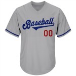 Maillot de baseball personnalisé authentique, rétro, rouge royal, côtelé, gris Maillot de baseball personnalisé authentique, rétro, rouge royal, côtelé, gris
