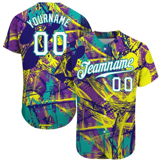 Maillot personnalisé Graffiti motif authentique blanc-bleu sarcelle 3D Urban Baseball abstrait Maillot personnalisé Graffiti motif authentique blanc-bleu sarcelle 3D Urban Baseball abstrait