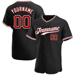 Maillot de baseball authentique rouge-blanc noir personnalisé