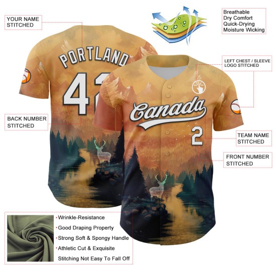 Maillot de baseball personnalisé Ancient Gold White-Black Spirit Syntetyc Authentic 3D Maillot de baseball personnalisé Ancient Gold White-Black Spirit Syntetyc Authentic 3D