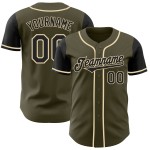 Maillot de baseball personnalisé à deux tons, authentique Salute, olive, noir et crème Maillot de baseball personnalisé à deux tons, authentique Salute, olive, noir et crème
