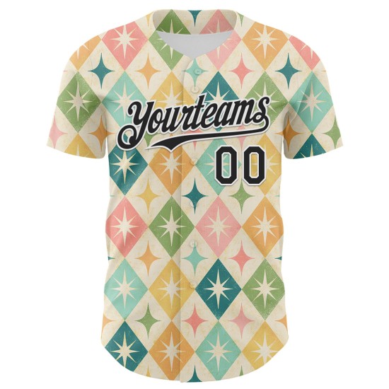 Maillot de baseball Harlequin Emi 3D noir et blanc crème abeille, authentique, Starbursts, personnalisé Maillot de baseball Harlequin Emi 3D noir et blanc crème abeille, authentique, Starbursts, personnalisé