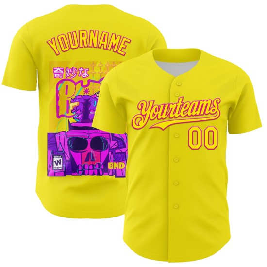 Maillot de baseball 3D Radio authentique rose clair, actif, jaune Vaunsart, personnalisé Maillot de baseball 3D Radio authentique rose clair, actif, jaune Vaunsart, personnalisé