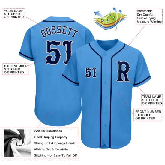 Maillot de baseball bleu marine et gris authentique Powder Maillot de baseball bleu marine et gris authentique Powder