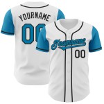 Maillot de baseball personnalisé bicolore Panther blanc bleu-noir authentique Maillot de baseball personnalisé bicolore Panther blanc bleu-noir authentique