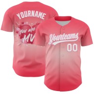Coeur personnalisé moyen Saint-Valentin 3D rose blanc-lumière Jersey Baseball Day Authentic Love Pink