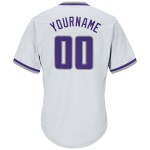 Maillot de baseball personnalisé authentique en jersey violet-gris blanc à côtes rétro Maillot de baseball personnalisé authentique en jersey violet-gris blanc à côtes rétro