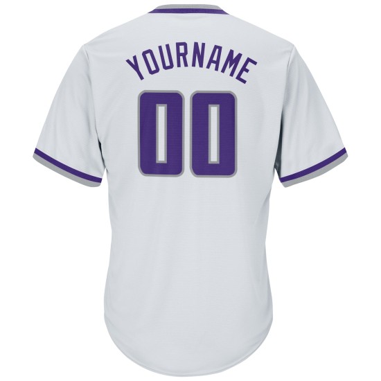 Maillot de baseball personnalisé authentique en jersey violet-gris blanc à côtes rétro Maillot de baseball personnalisé authentique en jersey violet-gris blanc à côtes rétro