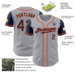 Maillot de baseball gris bleu marine et orange authentique personnalisé bicolore Maillot de baseball gris bleu marine et orange authentique personnalisé bicolore
