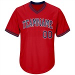 Maillot de baseball rouge authentique et personnalisé, en tricot côtelé, bleu marine et blanc Maillot de baseball rouge authentique et personnalisé, en tricot côtelé, bleu marine et blanc