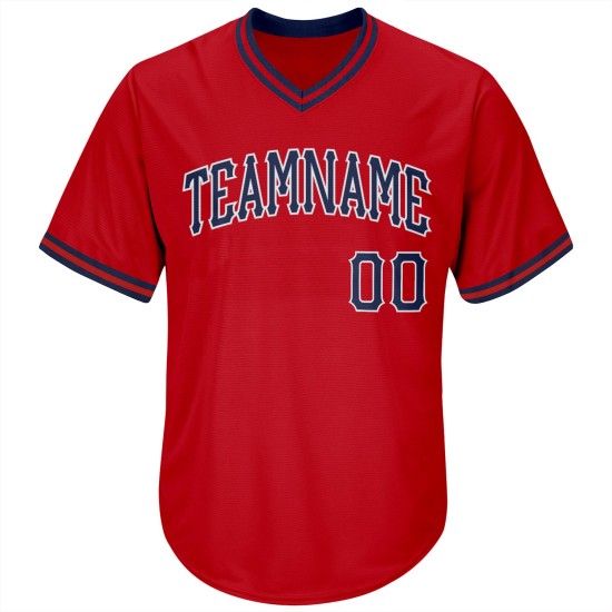 Maillot de baseball rouge authentique et personnalisé, en tricot côtelé, bleu marine et blanc Maillot de baseball rouge authentique et personnalisé, en tricot côtelé, bleu marine et blanc