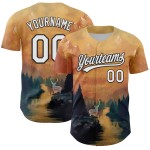 Maillot de baseball personnalisé Ancient Gold White-Black Spirit Syntetyc Authentic 3D Maillot de baseball personnalisé Ancient Gold White-Black Spirit Syntetyc Authentic 3D