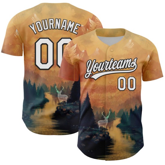 Maillot de baseball personnalisé Ancient Gold White-Black Spirit Syntetyc Authentic 3D Maillot de baseball personnalisé Ancient Gold White-Black Spirit Syntetyc Authentic 3D