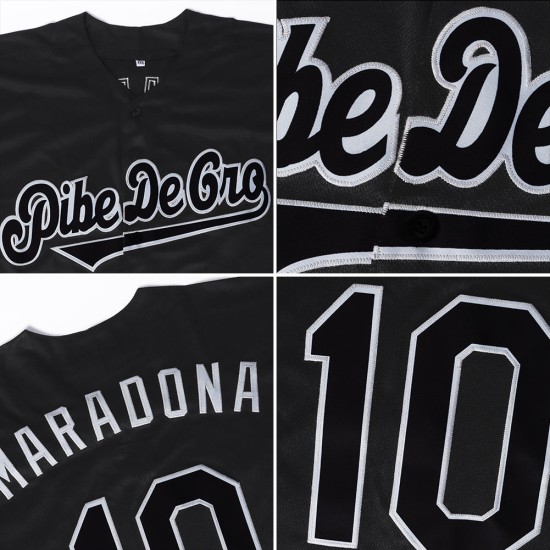 Maillot de baseball authentique noir personnalisé blanc-bleu roi Maillot de baseball authentique noir personnalisé blanc-bleu roi