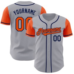 Maillot de baseball personnalisé authentique orange-bleu marine deux gris