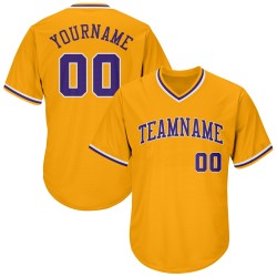 Maillot de baseball authentique violet et blanc personnalisé en tricot côtelé rétro