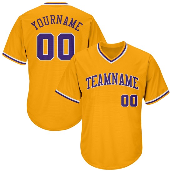 Maillot de baseball authentique violet et blanc personnalisé en tricot côtelé rétro Maillot de baseball authentique violet et blanc personnalisé en tricot côtelé rétro