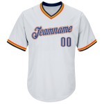 Maillot de baseball blanc en tricot côtelé authentique et personnalisé, bleu marine et orange Maillot de baseball blanc en tricot côtelé authentique et personnalisé, bleu marine et orange