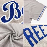 Maillot de baseball personnalisé authentique, rétro, rouge royal, côtelé, gris Maillot de baseball personnalisé authentique, rétro, rouge royal, côtelé, gris