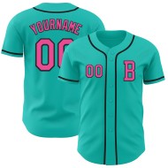 Maillot de baseball Aqua authentique rose-noir personnalisé