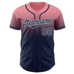 Maillot de baseball authentique bleu marine et blanc, dégradé personnalisé, rose moyen Maillot de baseball authentique bleu marine et blanc, dégradé personnalisé, rose moyen