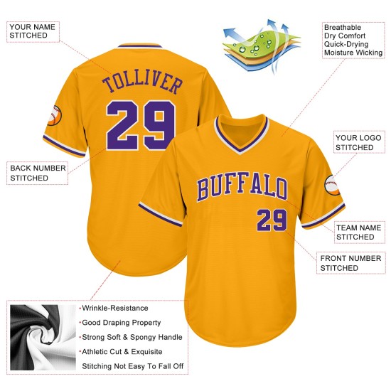 Maillot de baseball authentique violet et blanc personnalisé en tricot côtelé rétro Maillot de baseball authentique violet et blanc personnalisé en tricot côtelé rétro