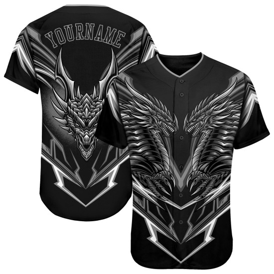Maillot de baseball 3D authentique et personnalisé Monster noir et gris Maillot de baseball 3D authentique et personnalisé Monster noir et gris