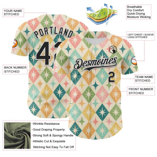 Maillot de baseball Harlequin Emi 3D noir et blanc crème abeille, authentique, Starbursts, personnalisé Maillot de baseball Harlequin Emi 3D noir et blanc crème abeille, authentique, Starbursts, personnalisé