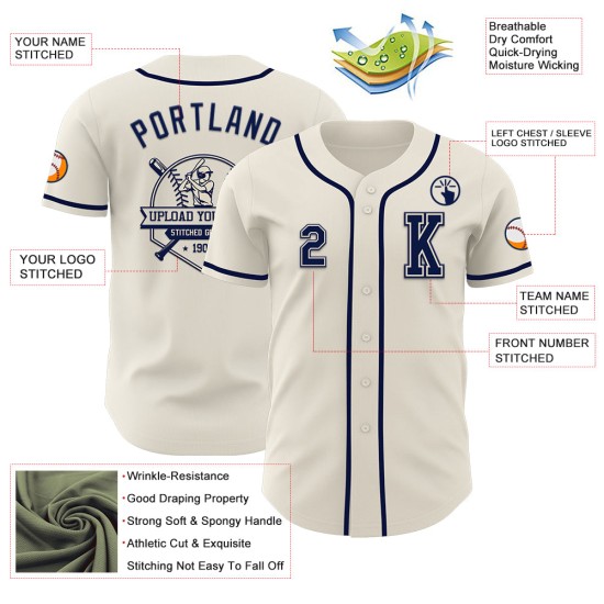 Maillot de baseball personnalisé crème authentique bleu marine Maillot de baseball personnalisé crème authentique bleu marine