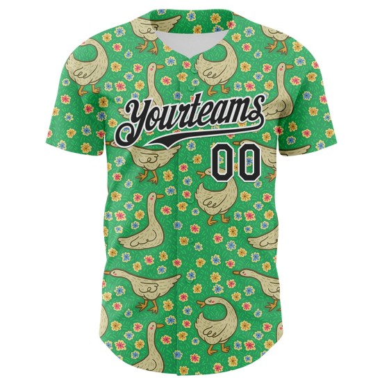 Maillot de baseball 3D Meadow Geese authentique vert Emi noir-blanc personnalisé Maillot de baseball 3D Meadow Geese authentique vert Emi noir-blanc personnalisé