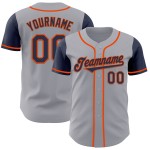 Maillot de baseball gris bleu marine et orange authentique personnalisé bicolore Maillot de baseball gris bleu marine et orange authentique personnalisé bicolore