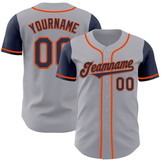 Maillot de baseball gris bleu marine et orange authentique personnalisé bicolore Maillot de baseball gris bleu marine et orange authentique personnalisé bicolore