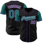 Maillot de baseball authentique personnalisé deux tons noir sarcelle-violet Maillot de baseball authentique personnalisé deux tons noir sarcelle-violet