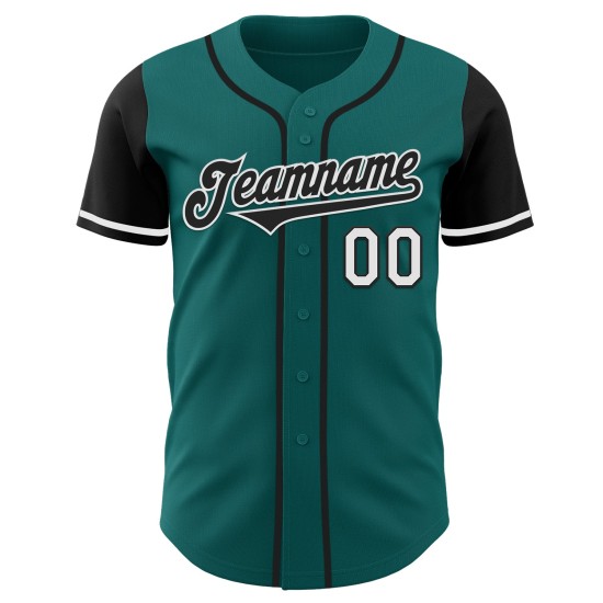 Maillot de baseball authentique personnalisé bleu sarcelle noir et blanc deux Maillot de baseball authentique personnalisé bleu sarcelle noir et blanc deux