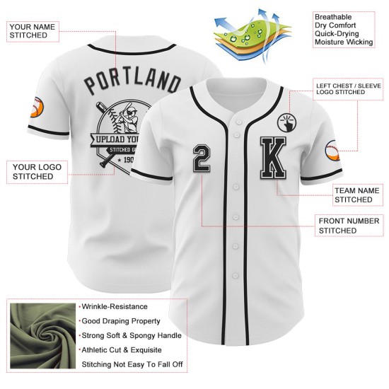 Maillot de baseball personnalisé authentique noir et blanc Maillot de baseball personnalisé authentique noir et blanc