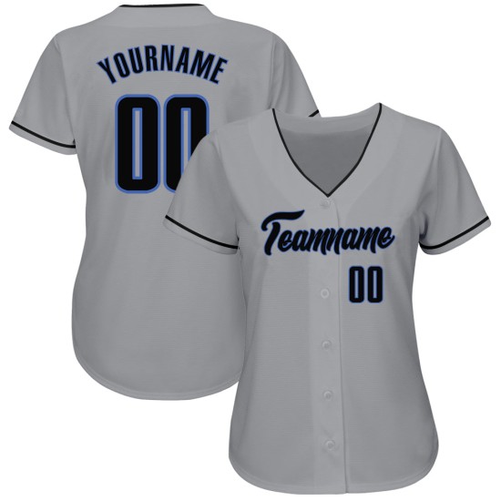 Maillot de baseball gris authentique noir-bleu personnalisé Maillot de baseball gris authentique noir-bleu personnalisé