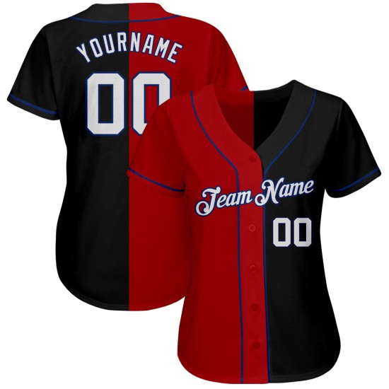 Maillot de baseball personnalisé Split Fashion Blanc-Rouge Royal Authentique Noir Maillot de baseball personnalisé Split Fashion Blanc-Rouge Royal Authentique Noir