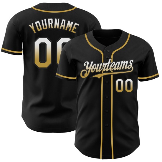 Maillot de baseball Gold authentique, blanc et noir délavé, personnalisé Maillot de baseball Gold authentique, blanc et noir délavé, personnalisé