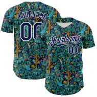 Maillot de baseball 3D Hawaii Tropical authentique bleu marine et blanc, motif Jungle Bird
