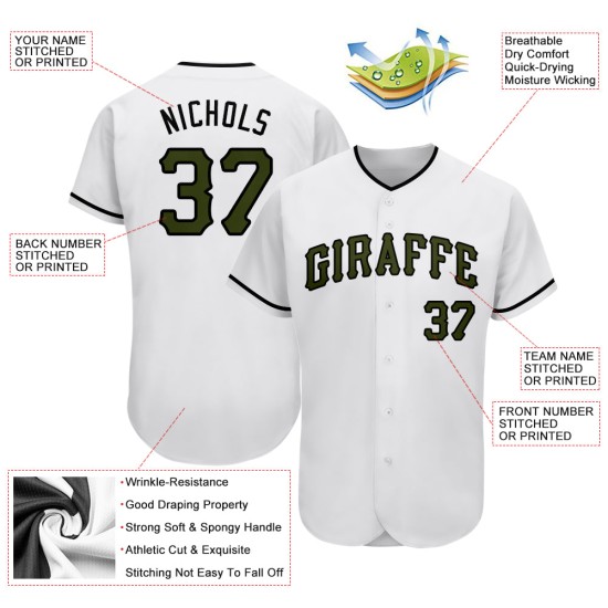 Maillot de baseball blanc du Memorial Day, olive-noir, authentique et personnalisé Maillot de baseball blanc du Memorial Day, olive-noir, authentique et personnalisé