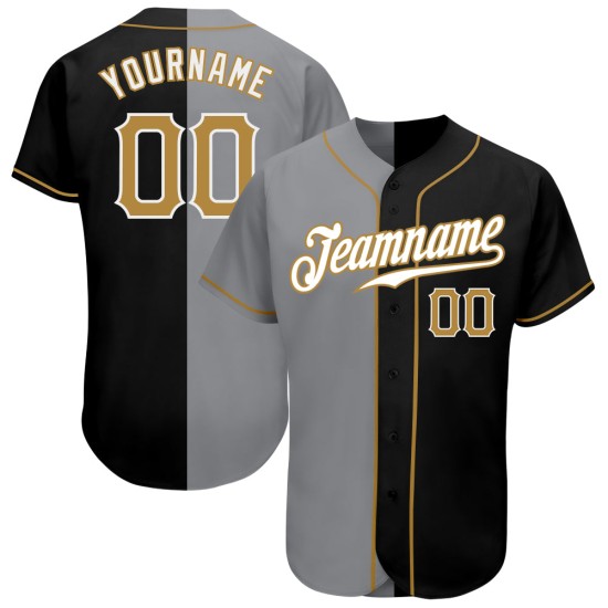 Maillot de baseball noir à la mode, ancien, doré et gris, authentique et personnalisé Maillot de baseball noir à la mode, ancien, doré et gris, authentique et personnalisé
