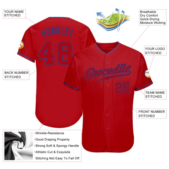 Maillot de baseball personnalisé rouge-royal authentique Maillot de baseball personnalisé rouge-royal authentique