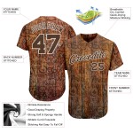 Maillot de baseball personnalisé marron-blanc avec motif authentique de graffiti 3D en bois Maillot de baseball personnalisé marron-blanc avec motif authentique de graffiti 3D en bois